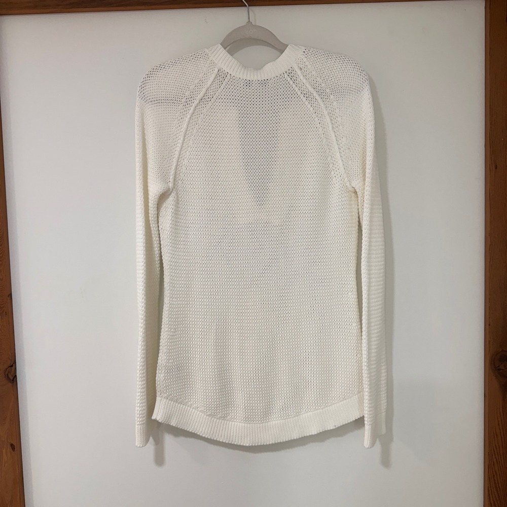Banana Republic Open Knit Sweater‎ Womens Size M White Split Neck | Coastal - Picture 3 of 7